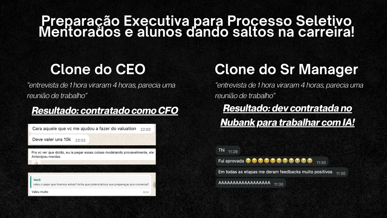 Preparação Executiva para Processo Seletivo - Mentorados e alunos dando saltos na carreira